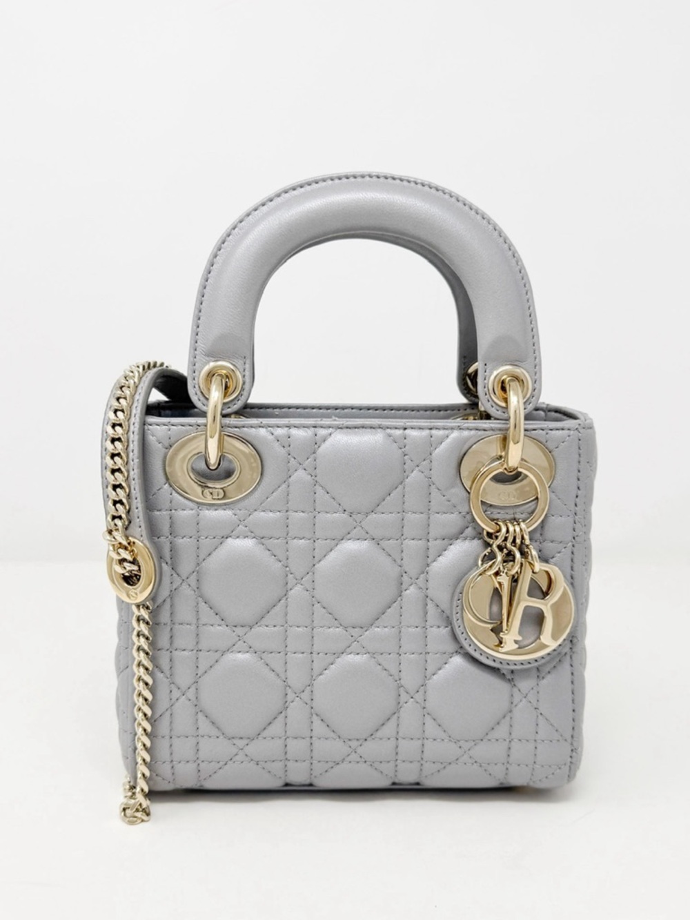 Dior Mini Lady Dior Leather Top-Handle Bag in Light Gray - Picture 3 of 13
